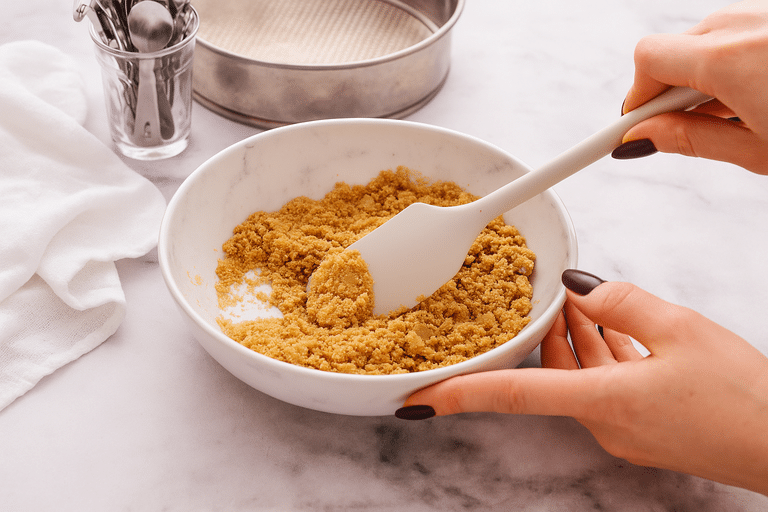 Philadelphia Cheesecake Filling Recipe: Creamy, Classic & Foolproof 6 Mixing graham cracker crust for cheesecake base