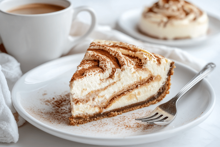 Cinnamon Roll Cheesecake – The Ultimate Creamy & Spiced Dessert 4 slice of cinnamon roll cheesecake served