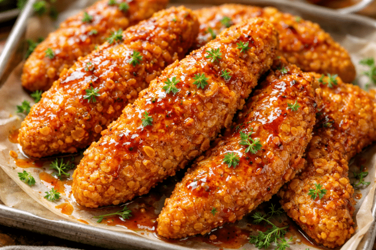 Baked Crunchy Hot Honey Chicken on parchment