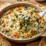 Creamy Spinach Dip in rustic casserole