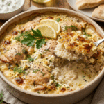 Creamy Greek Dump-and-Bake Chicken with Tzatziki Rice 3 Dump-and-Bake Chicken Tzatziki Rice dish