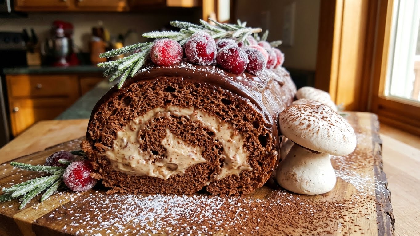 Fluffy Yule Log Delights - Sugared Cranberries Cake Roll 2 Fluffy Yule Log Delights chocolate roll
