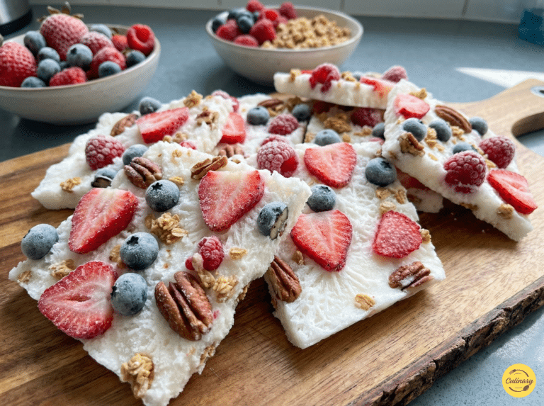 Frozen Yogurt Bark dessert with berries