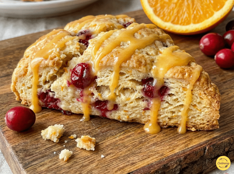 Glazed Cranberry Orange Scones: close-up pastries