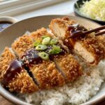 Japanese Katsu Bowls with Tonkatsu Sauce - glossy fried chicken on rice