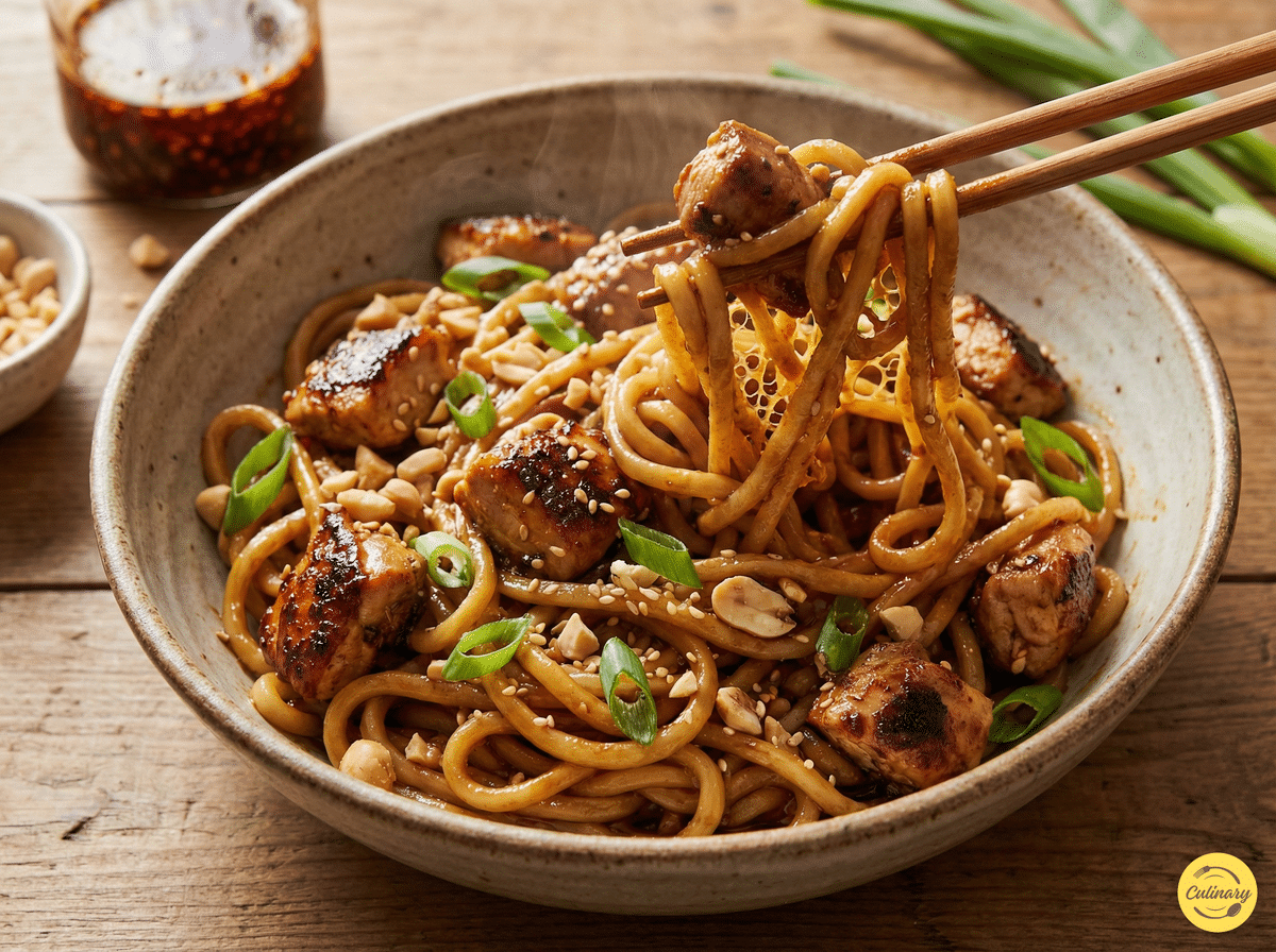 Kung Pao Chicken Noodles - Chili Sesame Chicken Noodles 2 Kung Pao Chicken Noodles in glaze