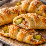 Pickles in a Blanket on rustic plate