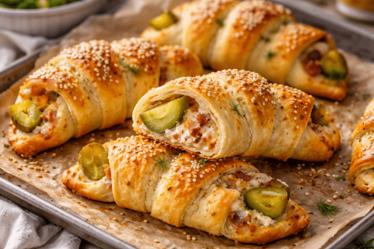 Pickles in a Blanket on rustic plate