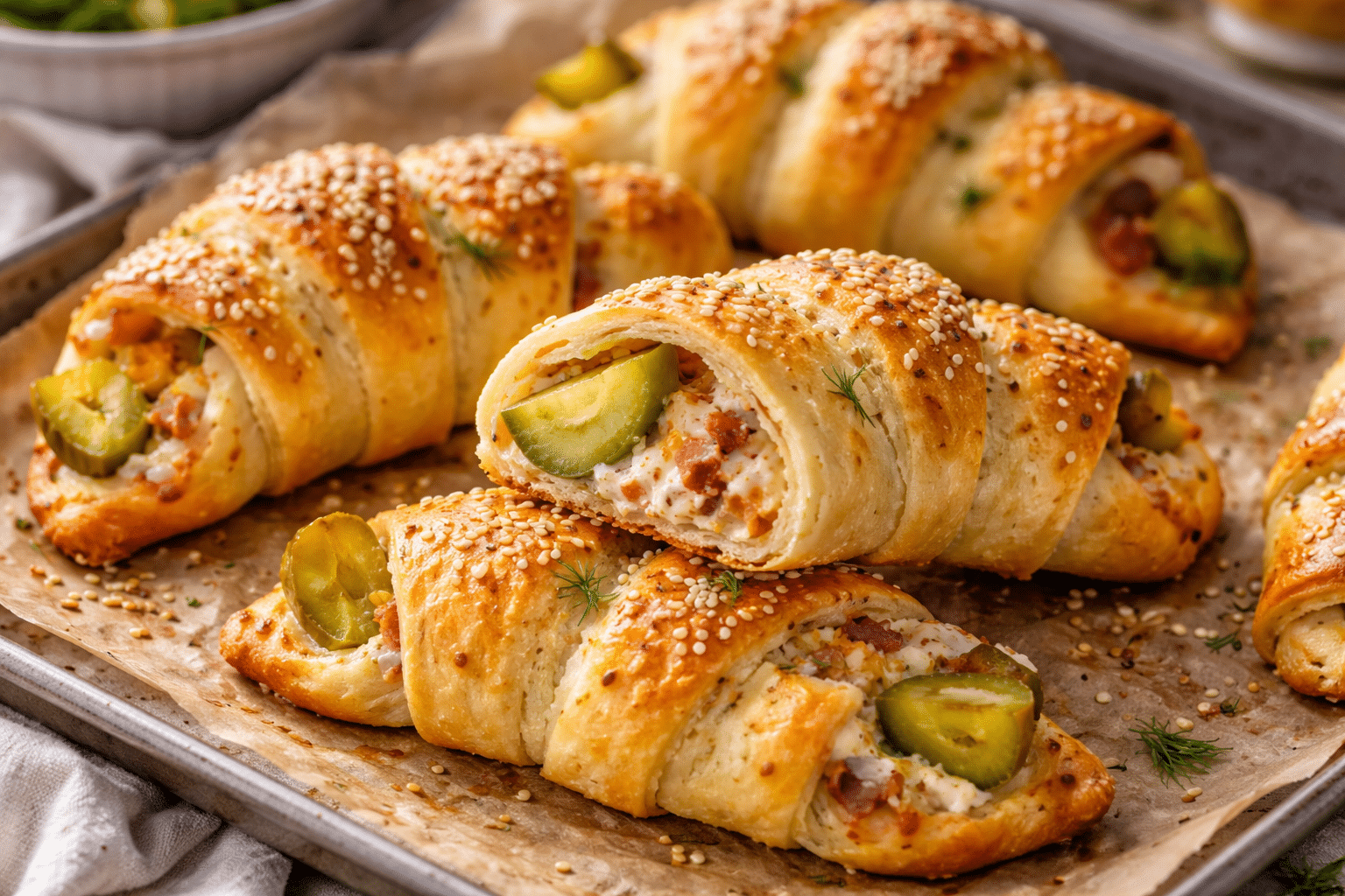 Pickles in a Blanket on rustic plate
