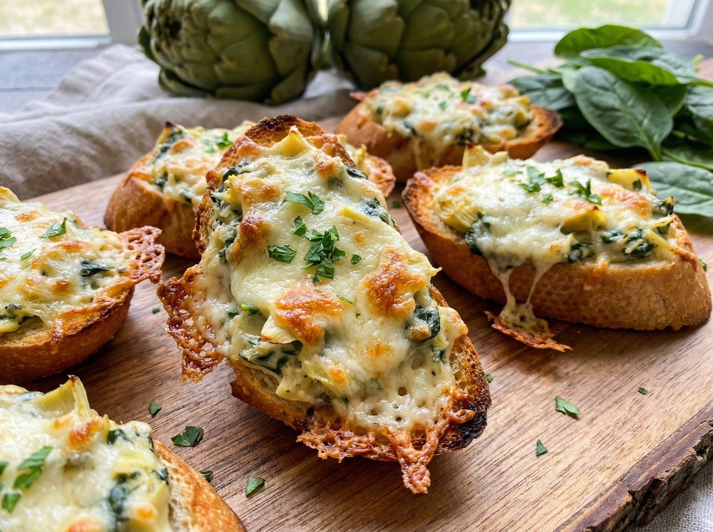 Spinach and Artichoke crostini