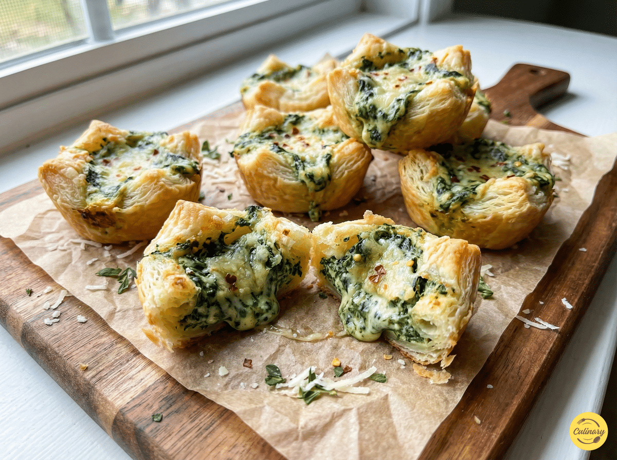 Spinach Dip in Bite-Sized Pinwheels - Puff Pastry Bites 2 Spinach Dip in Bite-Sized Pinwheels