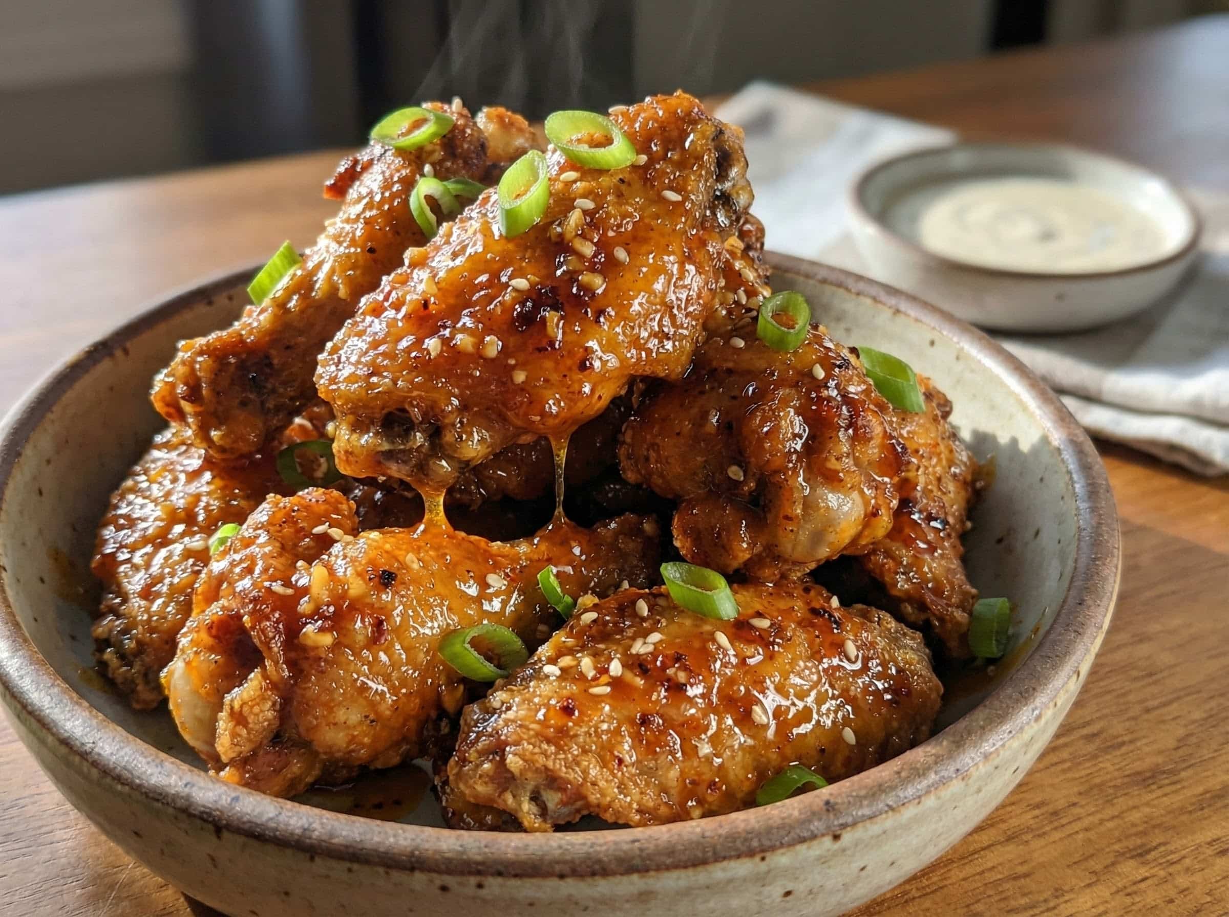Hot Honey Chicken Wings with cilantro garnish