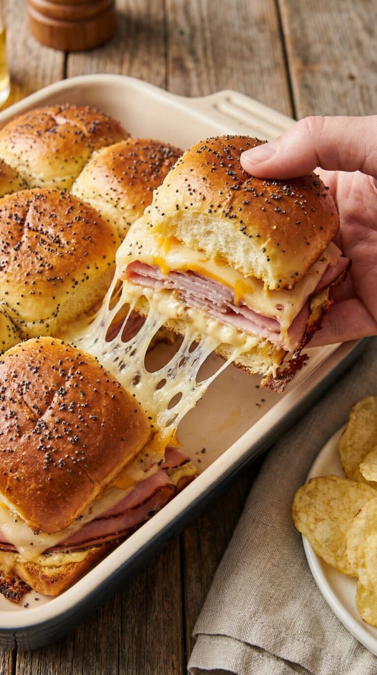 Baked Ham and Cheese Sliders on countertop