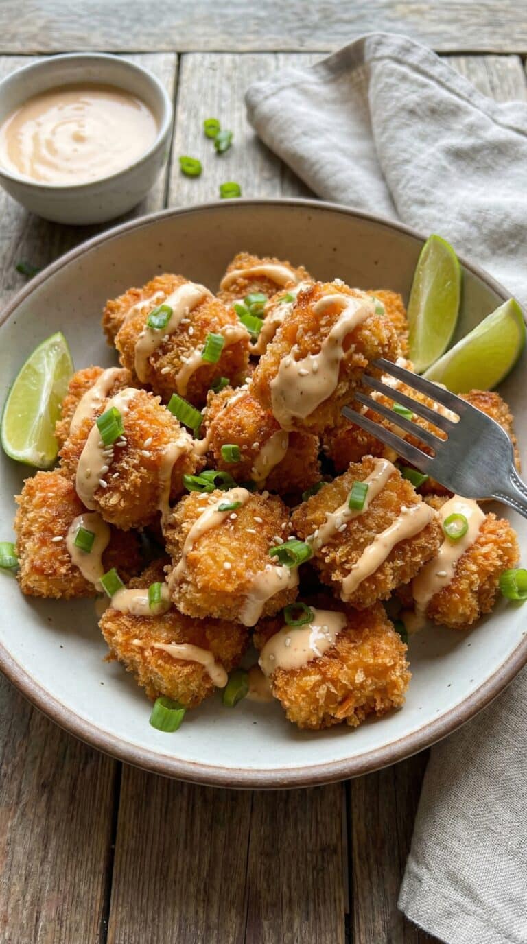 Crispy Bang Bang Salmon Bites in home kitchen